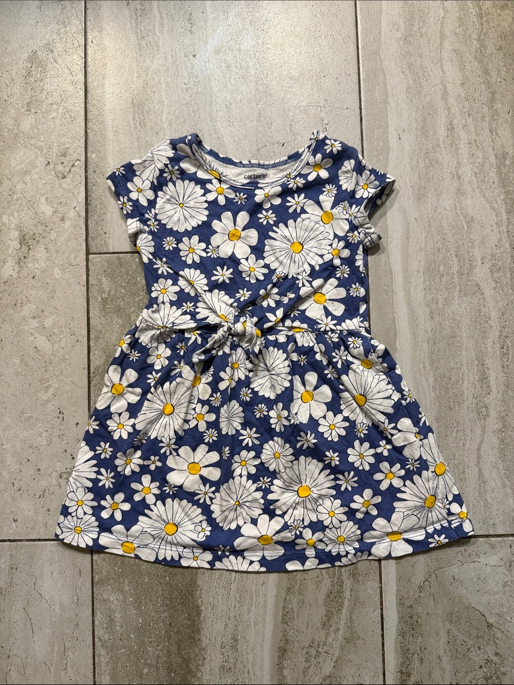 Carter's Blue Daisy Print Tie-Waist Girls' Dress